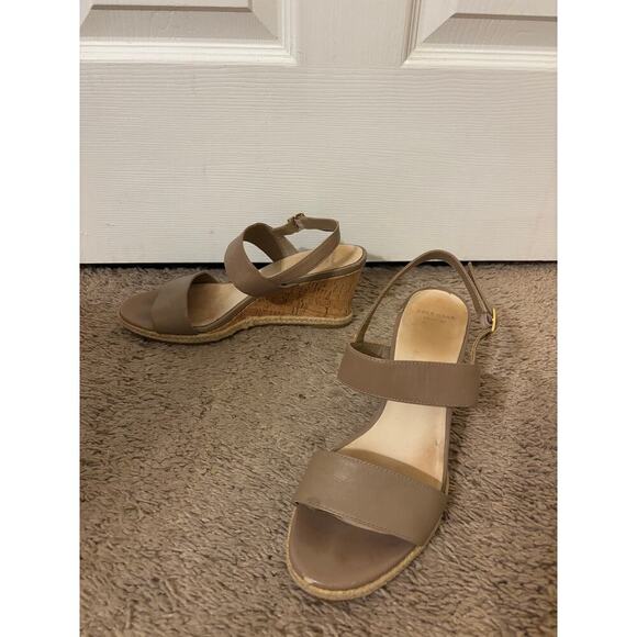 Cole haan leather wedge sandal tan brown buckle sz 9 - Picture 2 of 9